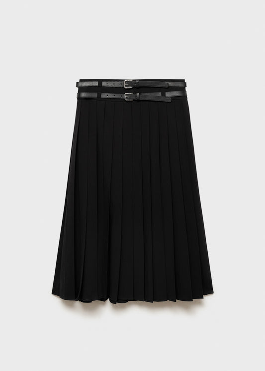 Double belted pleated skirt