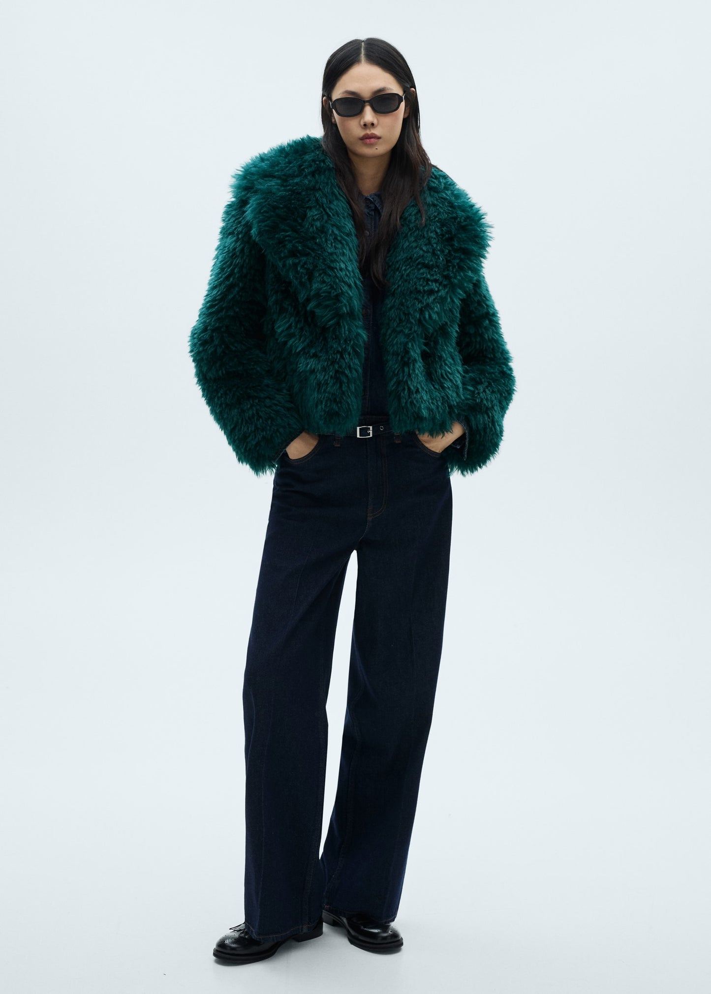 Fur effect coat with lapels