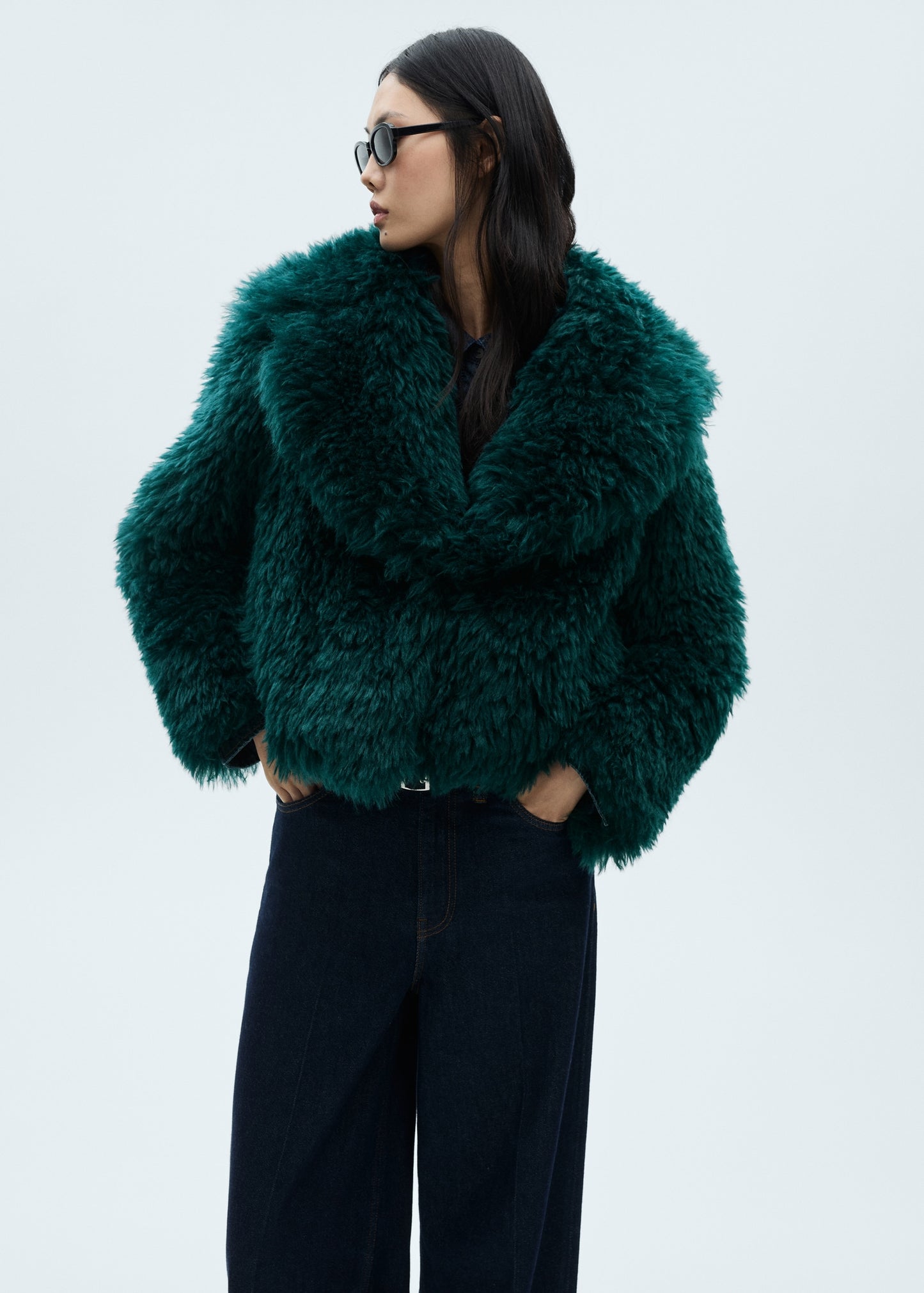 Fur effect coat with lapels