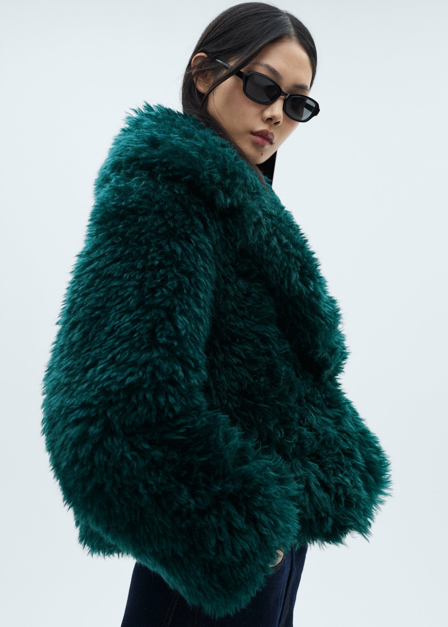 Fur effect coat with lapels