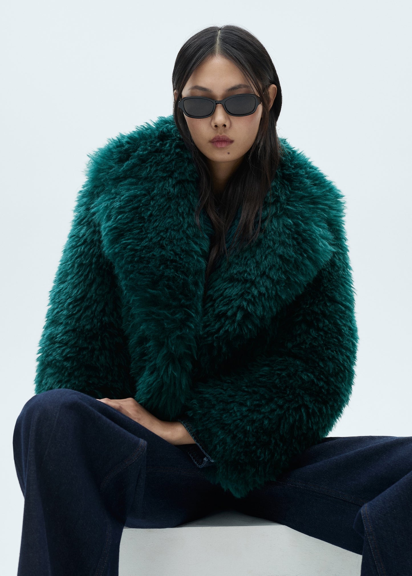 Fur effect coat with lapels