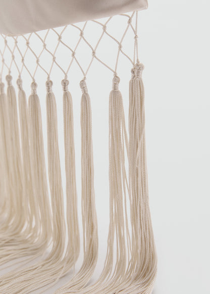 Satin handbag with fringe finish