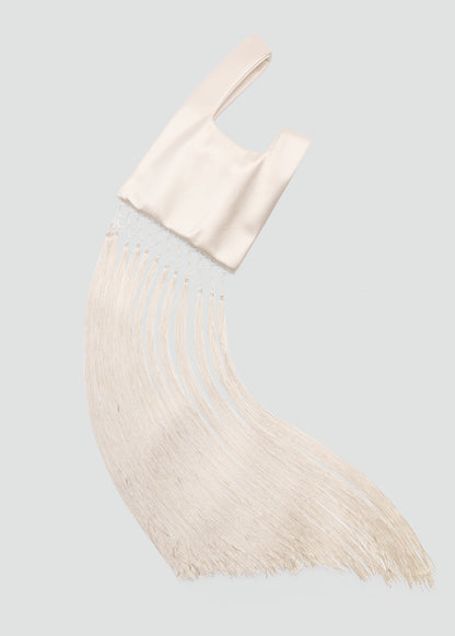 Satin handbag with fringe finish
