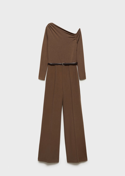 Asymmetric belt jumpsuit