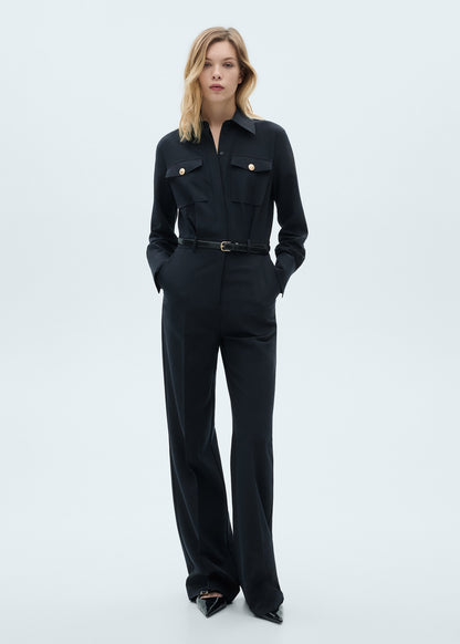 Straight jumpsuit with belt