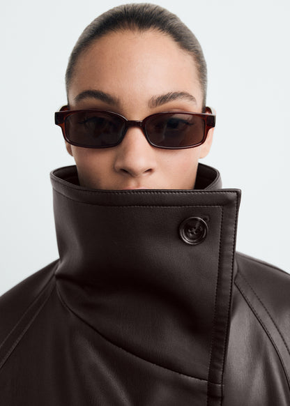 Maxi-jacket with leather-effect lapels