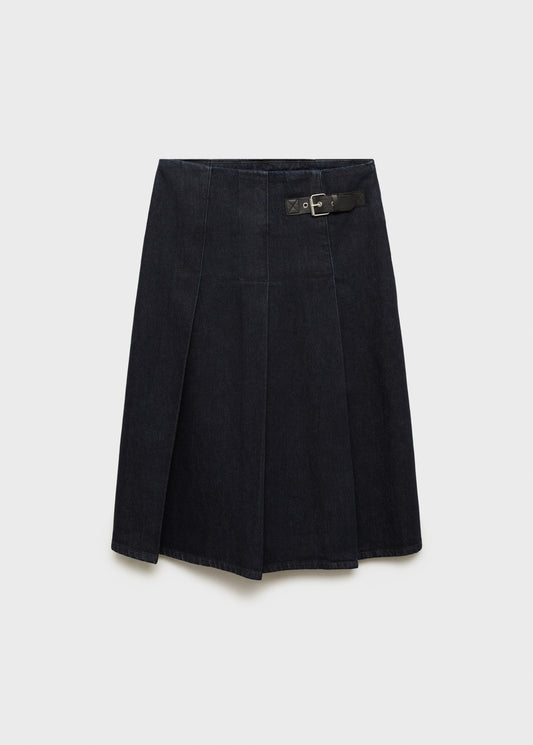 Rinse-wash midi-skirt with buckle