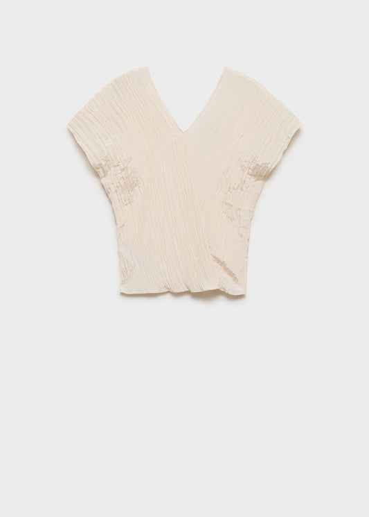 Wrinkled effect V-neck top