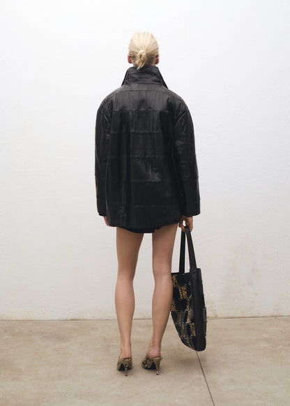Oversized patchwork leather coat