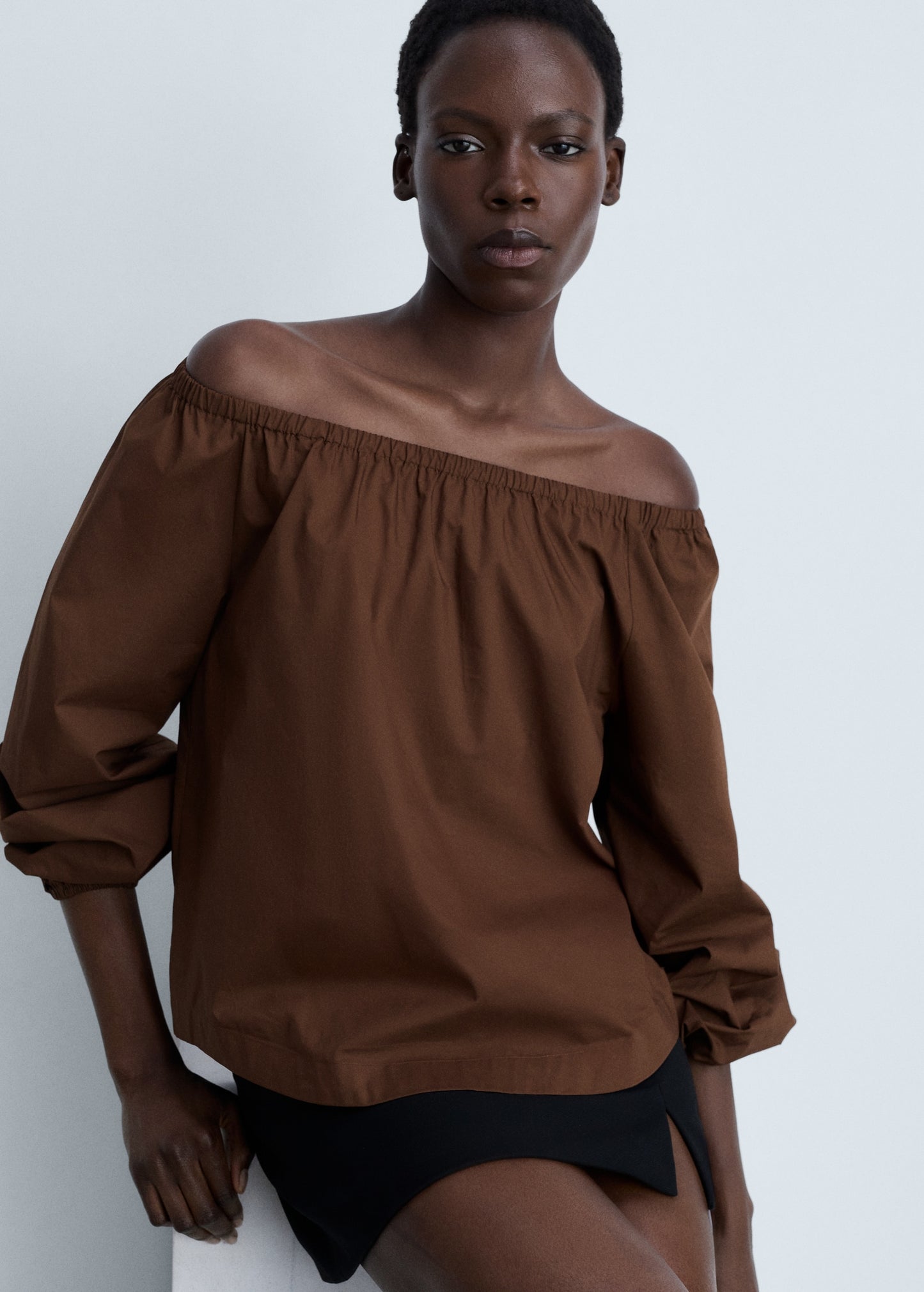 Cotton blouse with gathered neck top