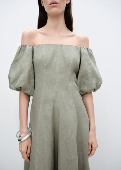 Puffed sleeve linen dress