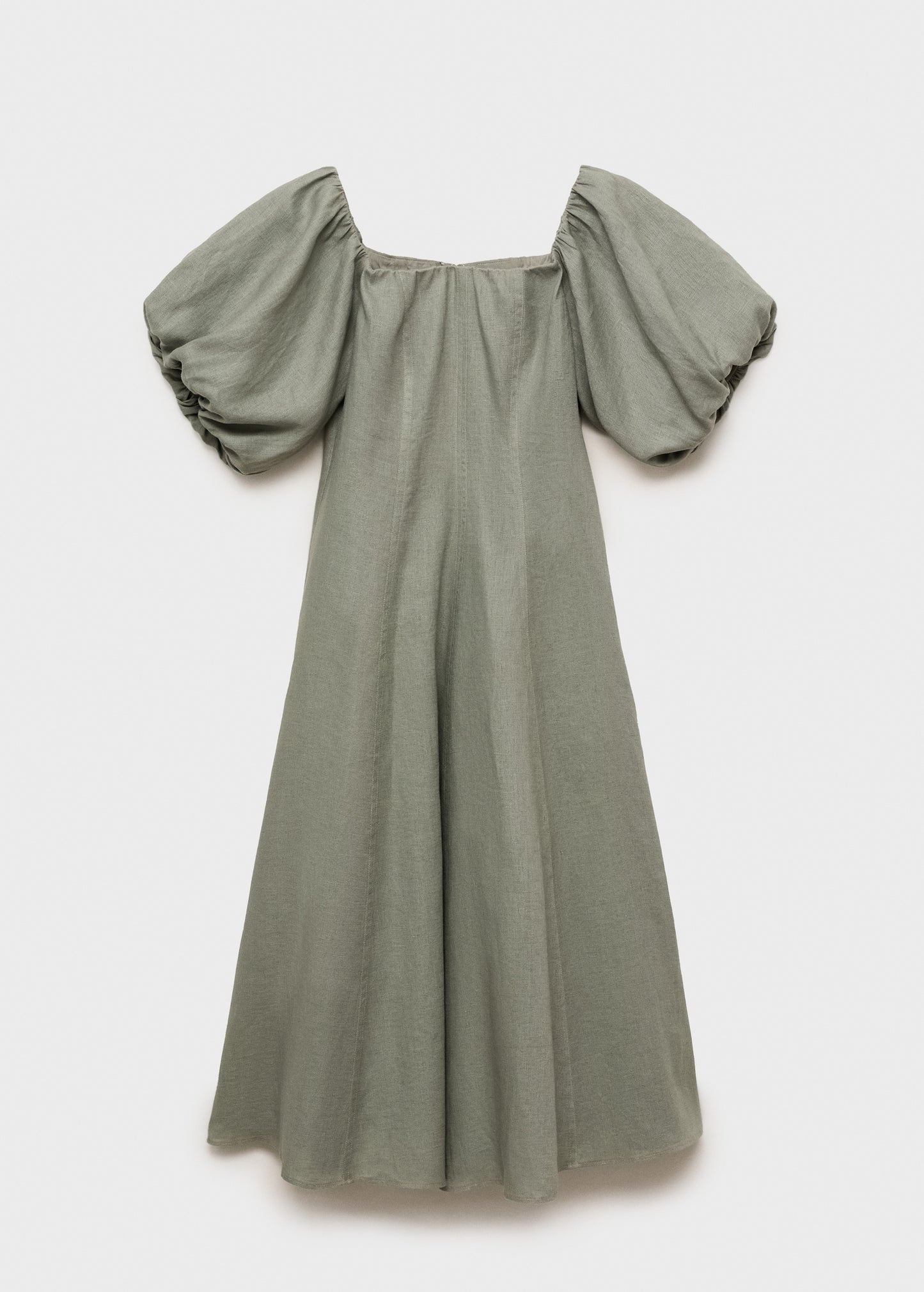 Puffed sleeve linen dress