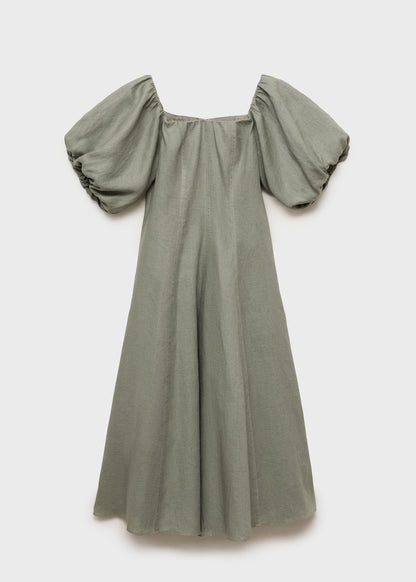 Puffed sleeve linen dress