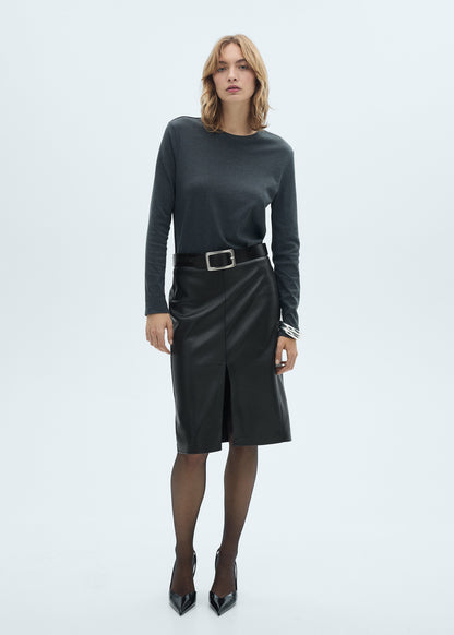 Faux-leather pencil skirt