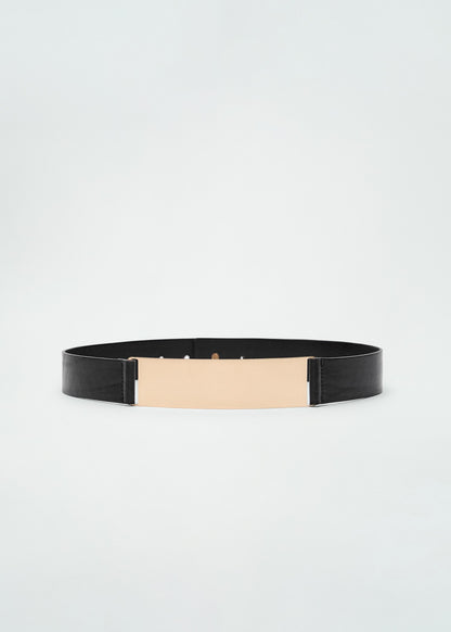 Maxi leather belt with metallic detail