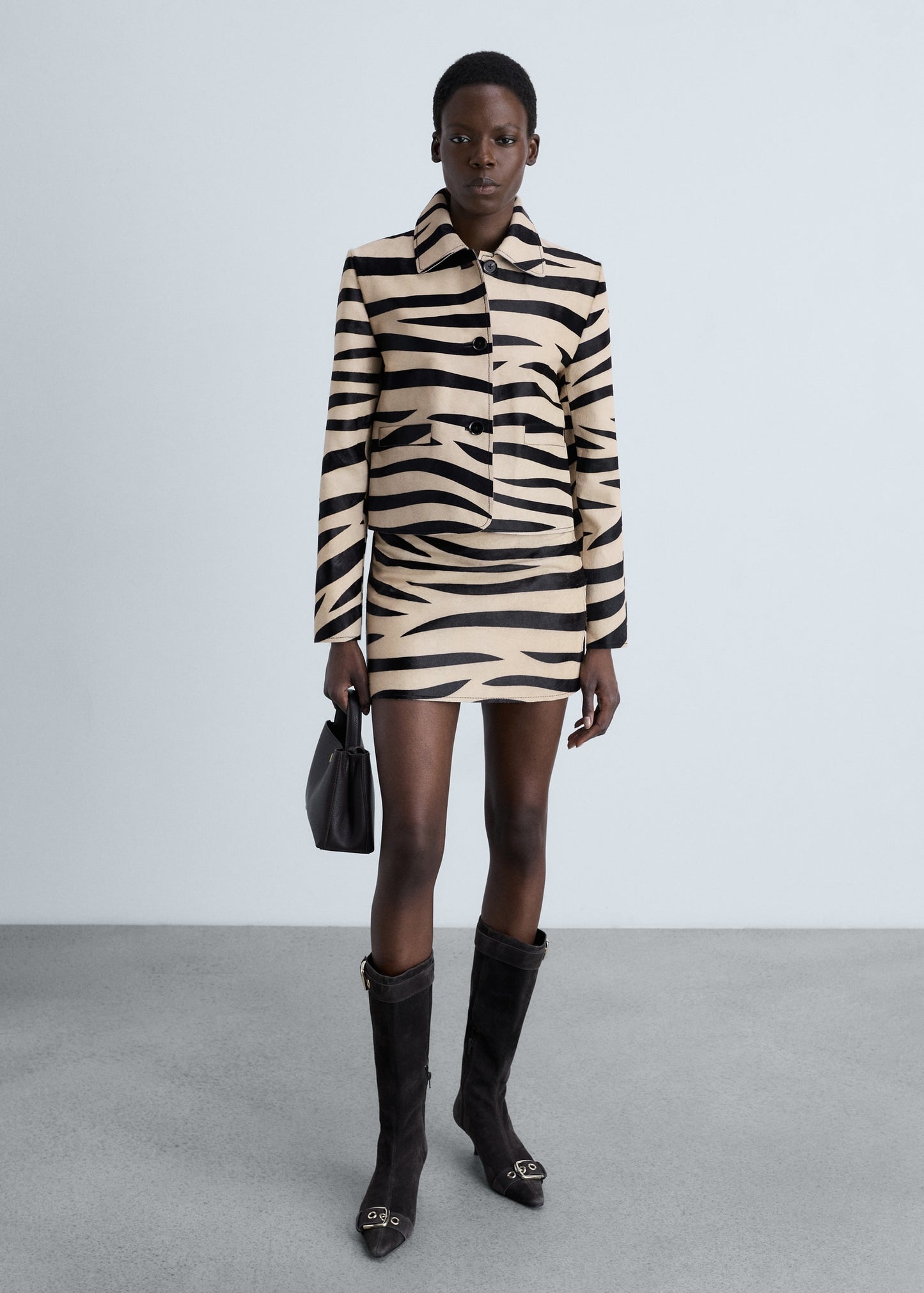 Zebra-print fur jacket