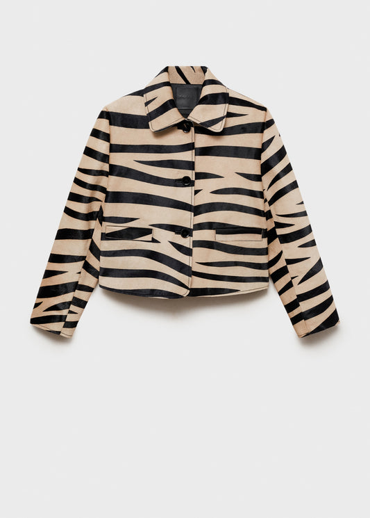 Zebra-print fur jacket