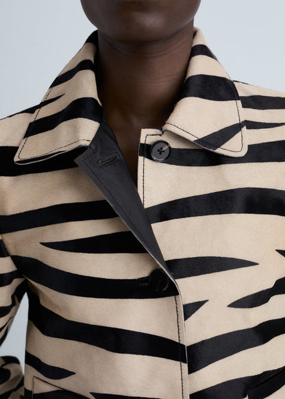 Zebra-print fur jacket