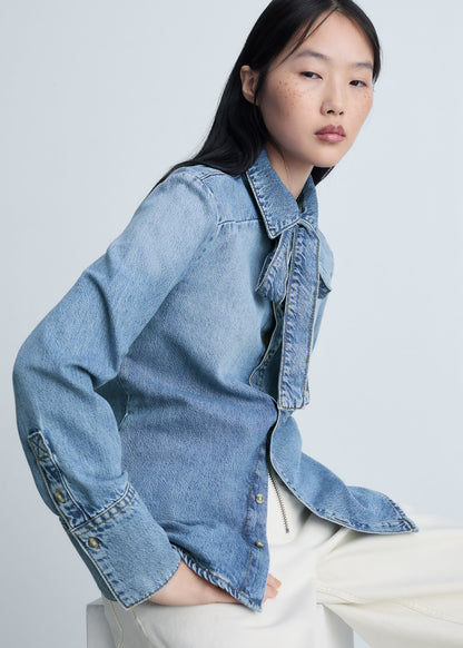 Denim shirt with bow