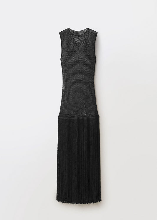 Openwork knit dress with fringes