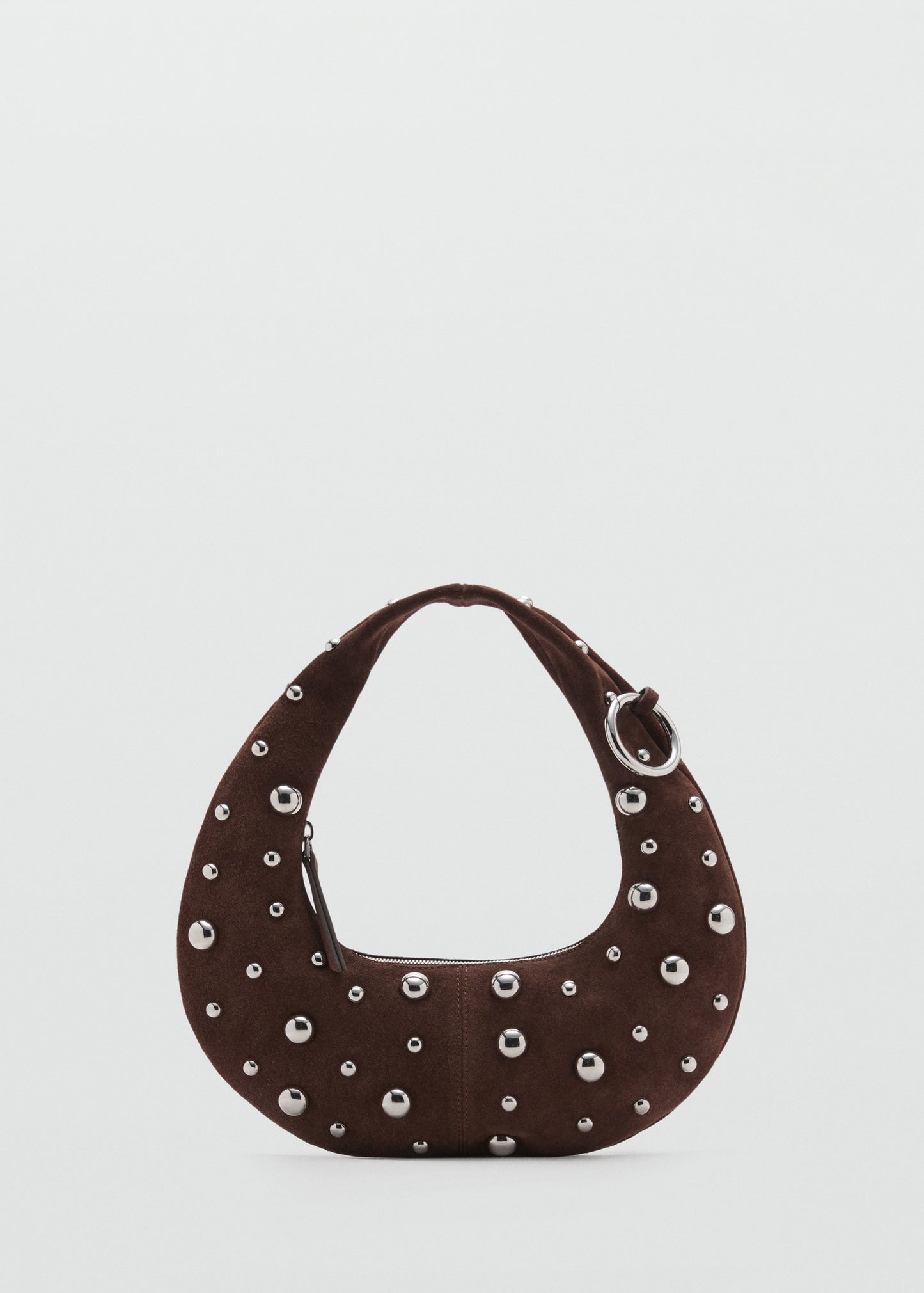 Leather handbag with metallic balls appliqué