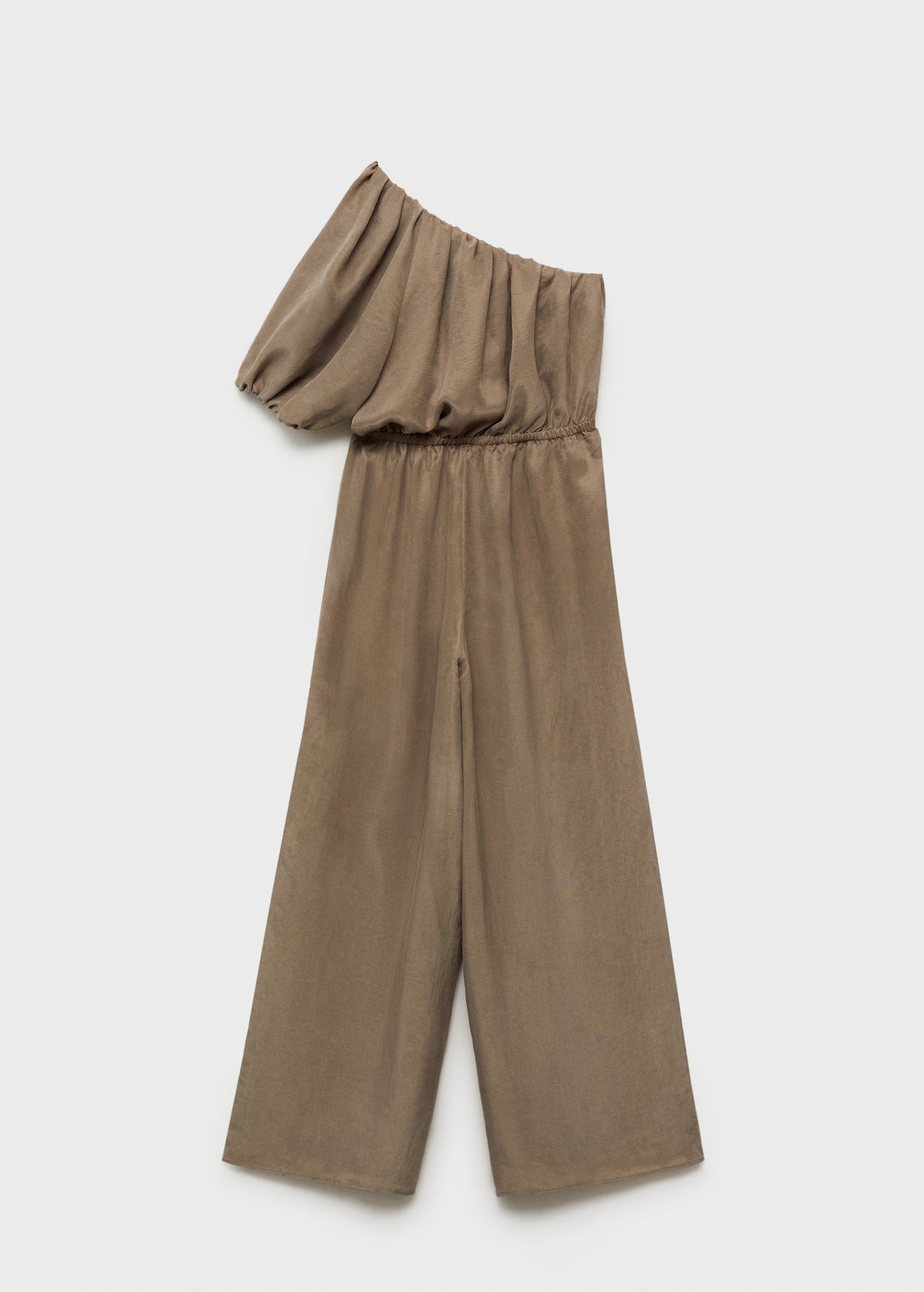 Long jumpsuit with asymmetrical gathered collar