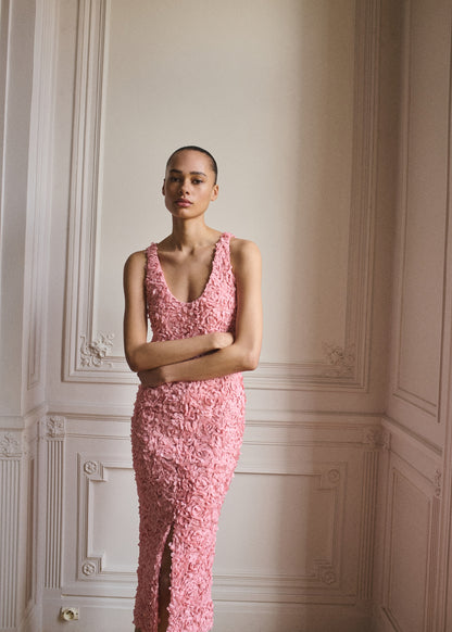 Flower embroidered tulle dress