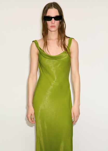 Satin texture dress with draped neck