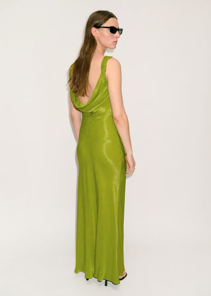 Satin texture dress with draped neck