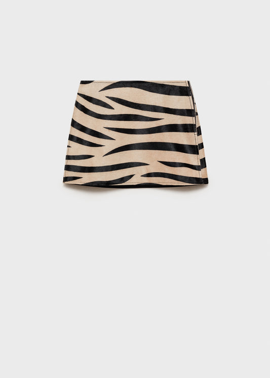 Zebra-print fur skirt