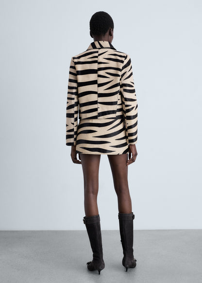 Zebra-print fur skirt