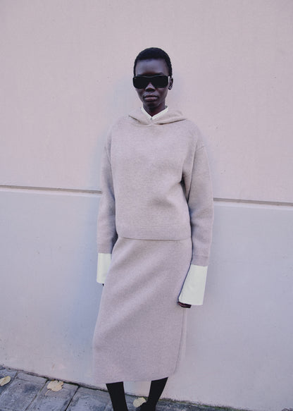 Wool-blend midi-skirt