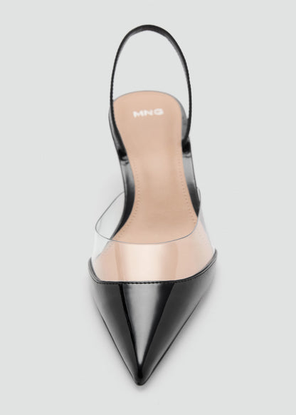 Heeled shoes with vinyl panel