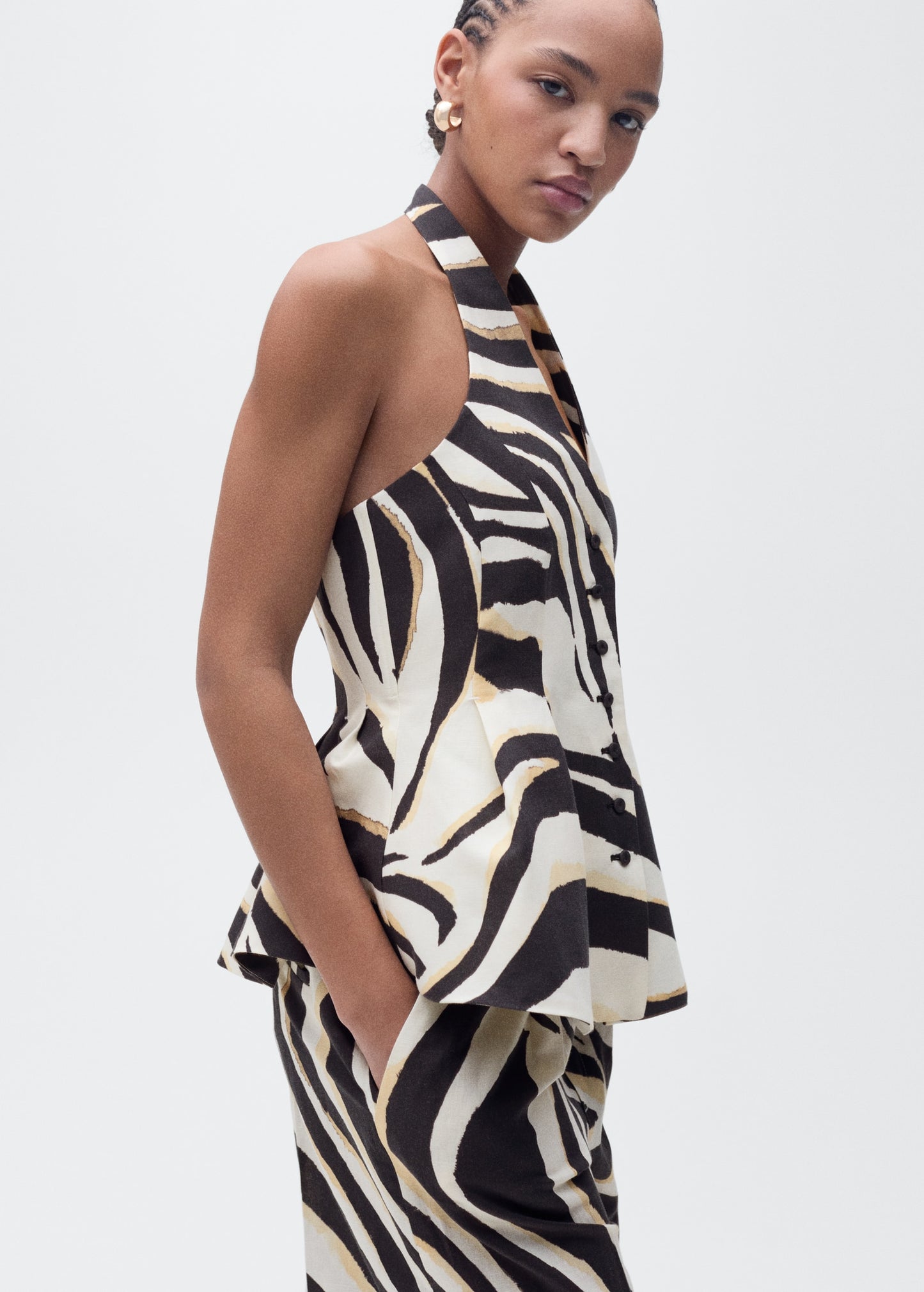 Zebra-print linen-blend waistcoat