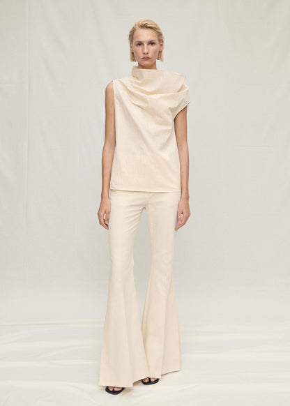 Asymmetrical collar cotton blouse