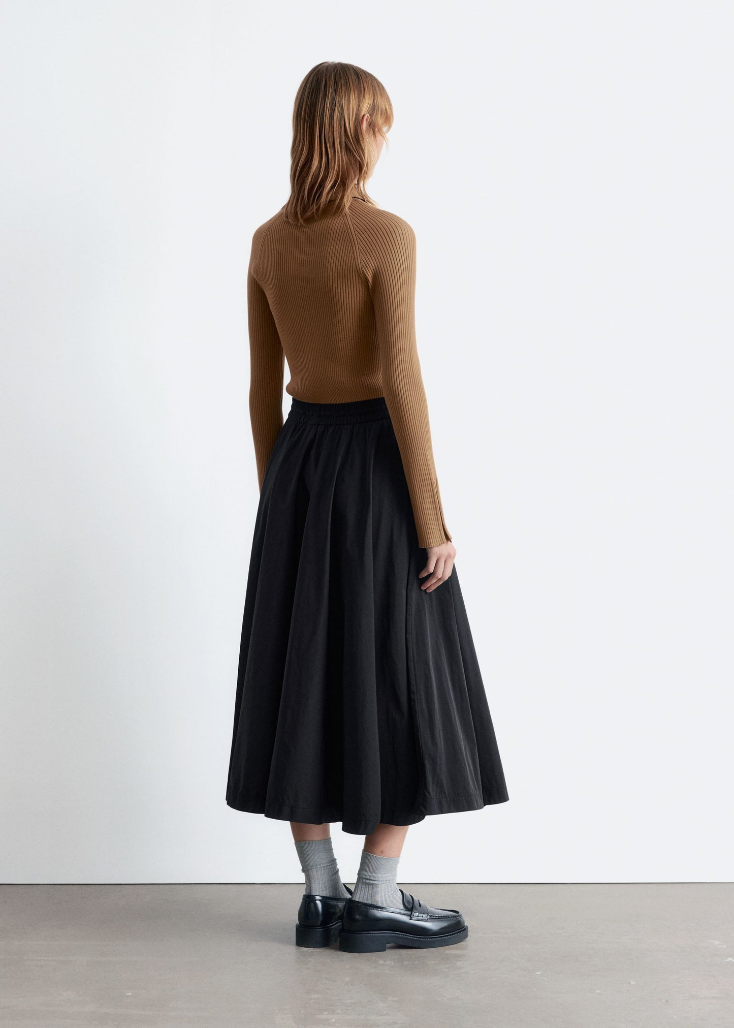 Drawstring A-line Midi Skirt