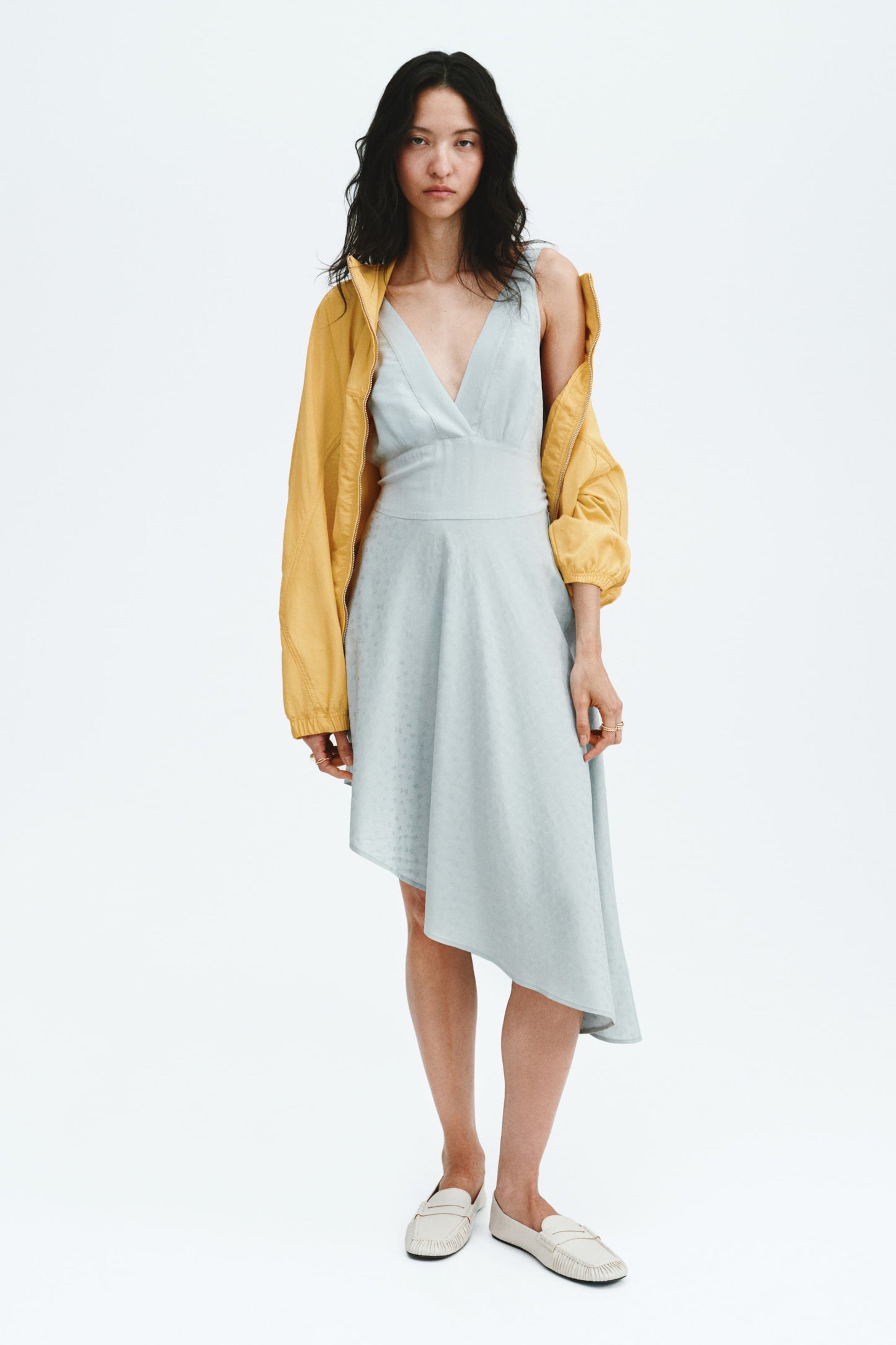 Asymmetric jacquard-weave dress