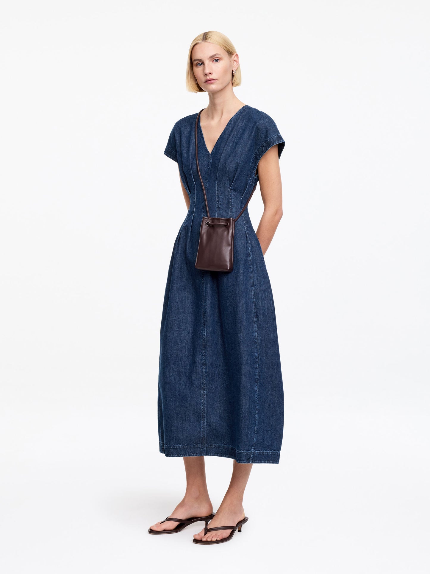 Pleated Denim Dress