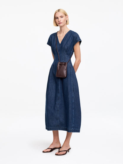 Pleated Denim Dress