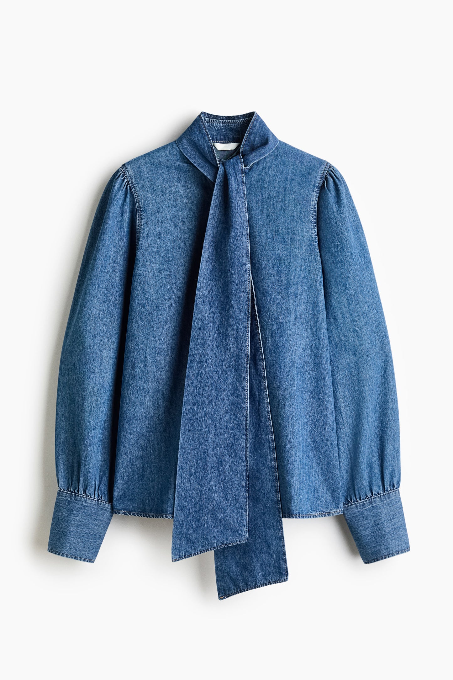 Scarf-detail denim blouse