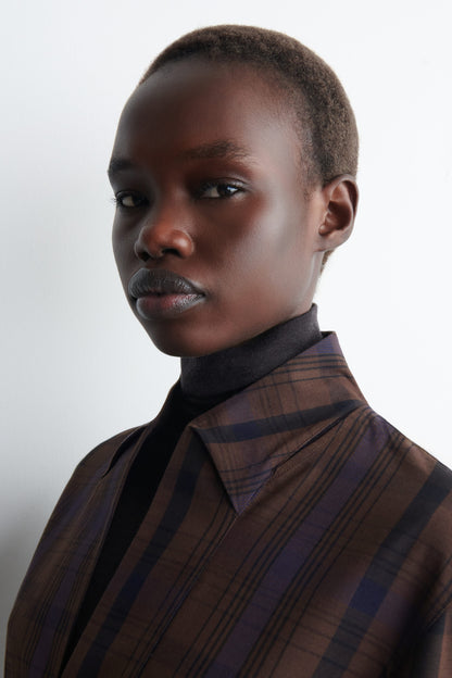 Checked Wool-Blend Shirt Dress