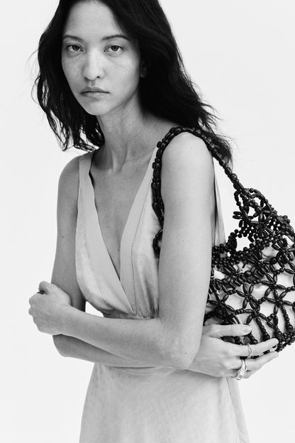 Asymmetric jacquard-weave dress