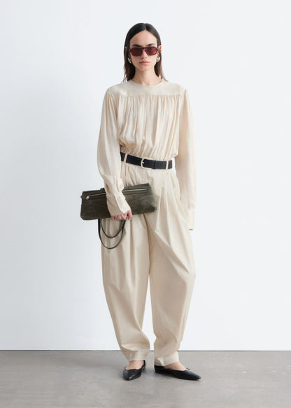 Barrel-Leg Pleated Trousers