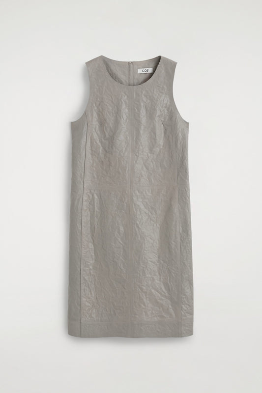 Textured-Leather Shift Dress
