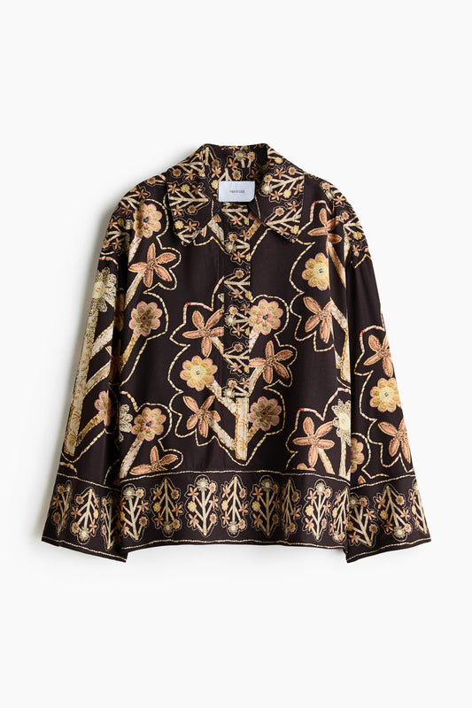 Floral-print popover shirt