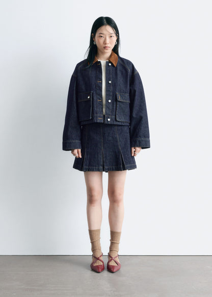 Short Cord-Collar Denim Jacket