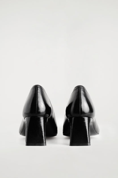 Angular Leather Heeled Loafers