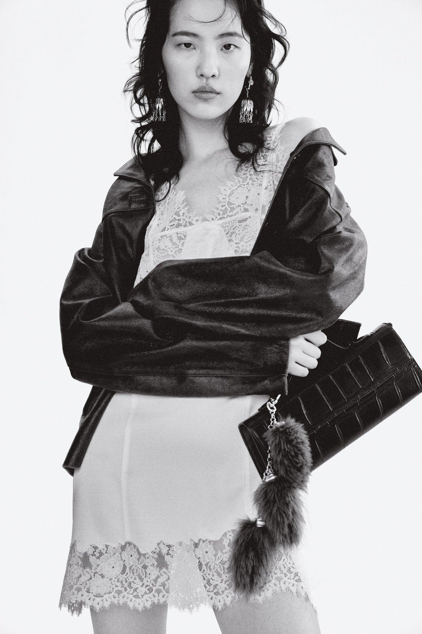 Lace-trimmed satin dress