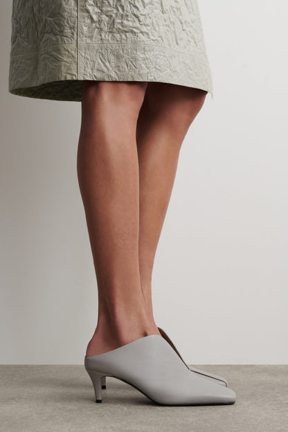 Draped Leather Kitten-Heel Mules