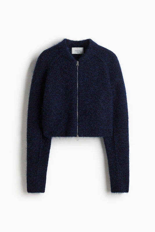 Mohair-blend zip-through cardigan